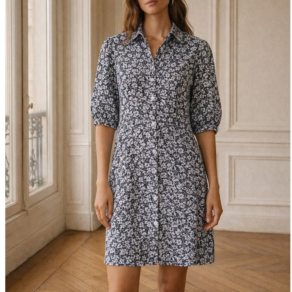 Stitchdrop Katonah Shirt Dress XS Blue Purple Floral Cotton Poplin Floral